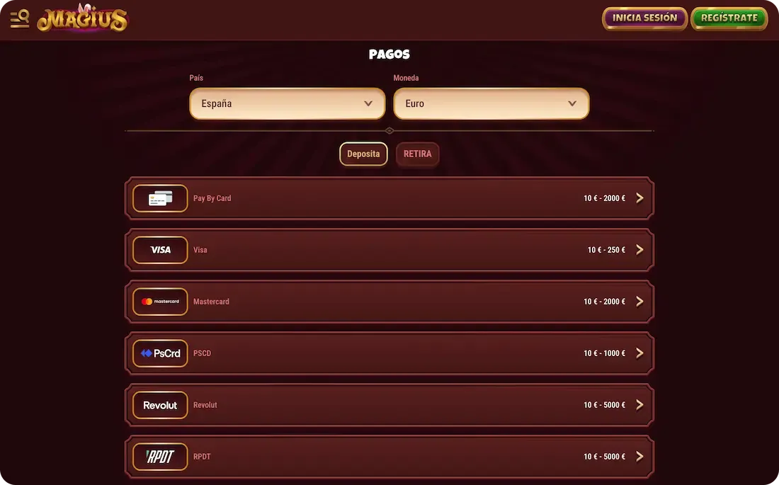pagos del casino magius